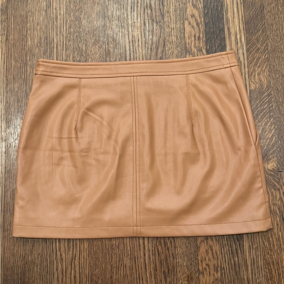 Free People Brown Maya Mod Vegan Leather Zipper Mini Skirt Size Small 4 - Picture 7 of 7